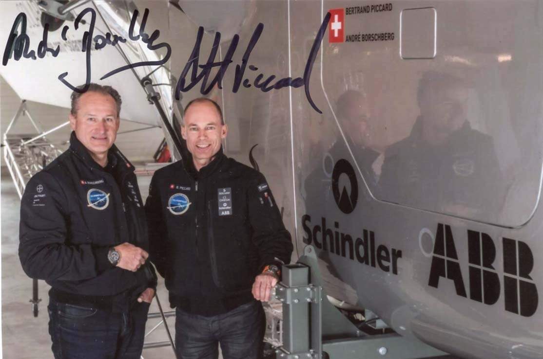 SOLAR IMPULSE Bertrand Piccard & Andre Borschberg autographs, signed Photo Poster painting