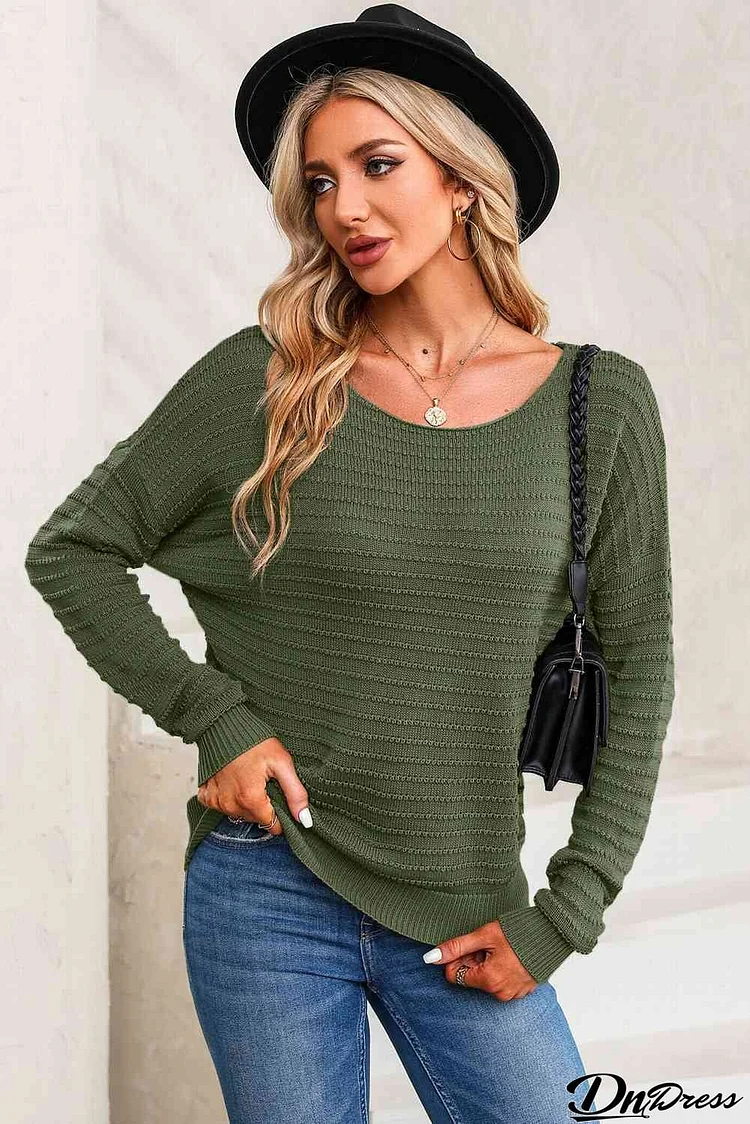 Horizontal Ribbing Round Neck Sweater