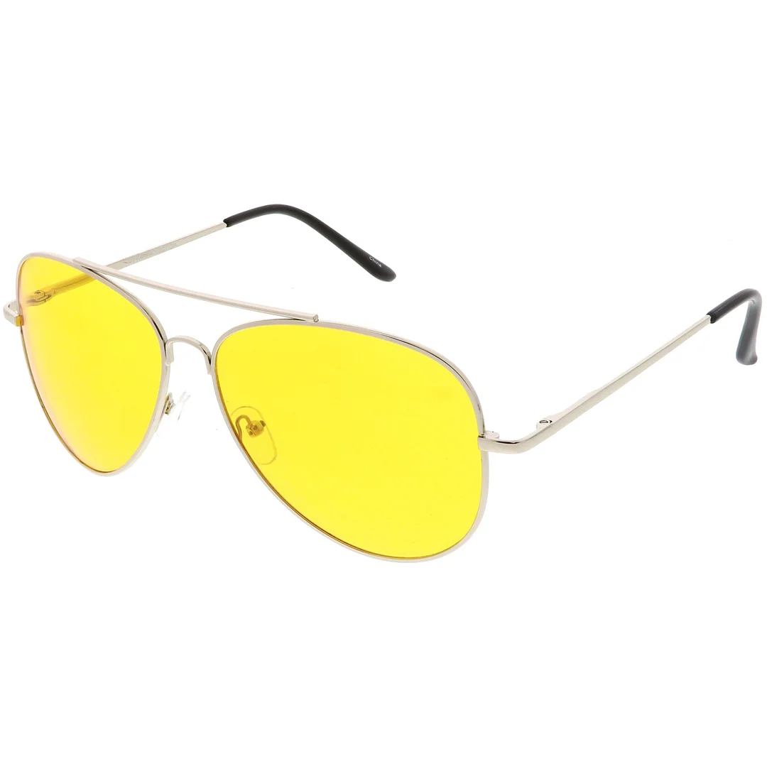 Large Classic Night Driving Aviator Sunglasse With Yellow Tinted Lens 61mm