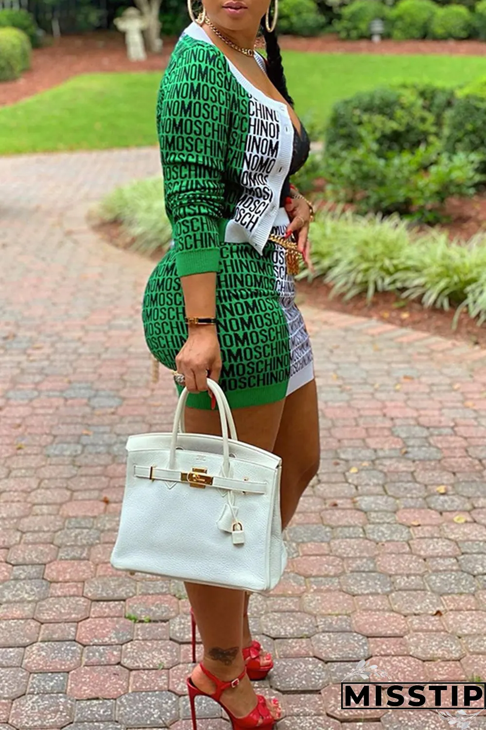 Multi-color Sexy Print Patchwork Letter Three Quarter Two Pieces