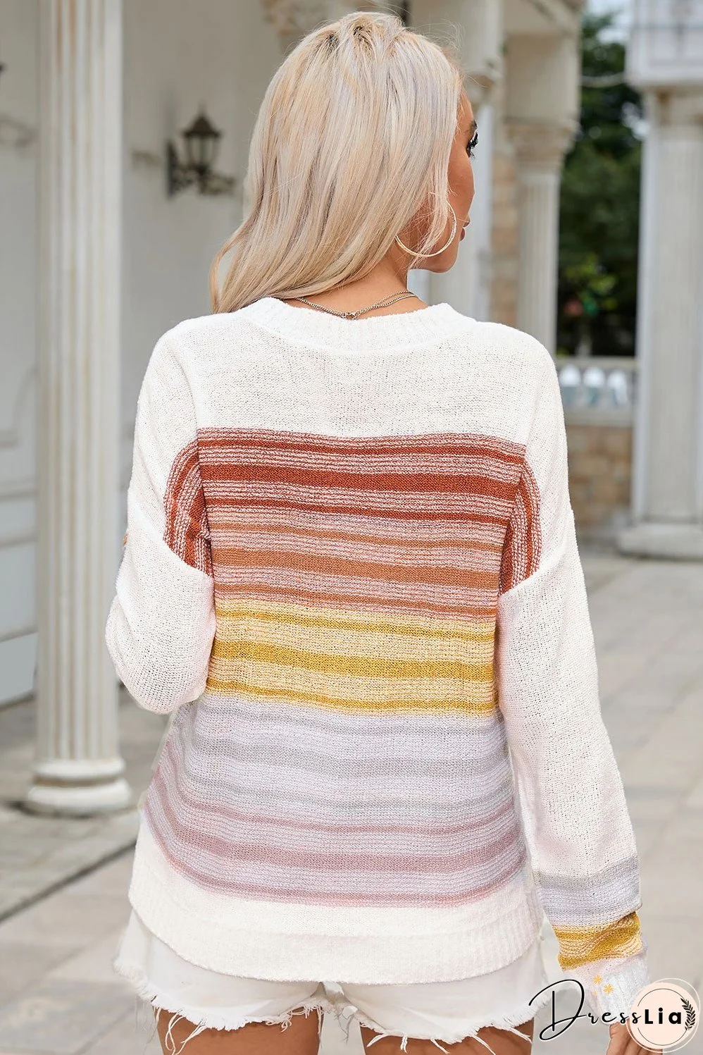 Round Neck Printed Dropped Shoulder Knit Top