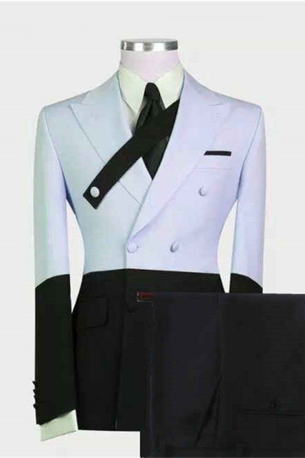 Dresseswow Handsome Slim Fit Sky Blue Wedding Suit For Groom With Peaked Lapel