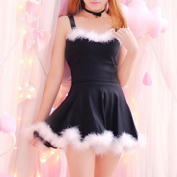 4 colors Kawaii Lovely Fur Hem Dance Party Dress Two Piece Set SP13182