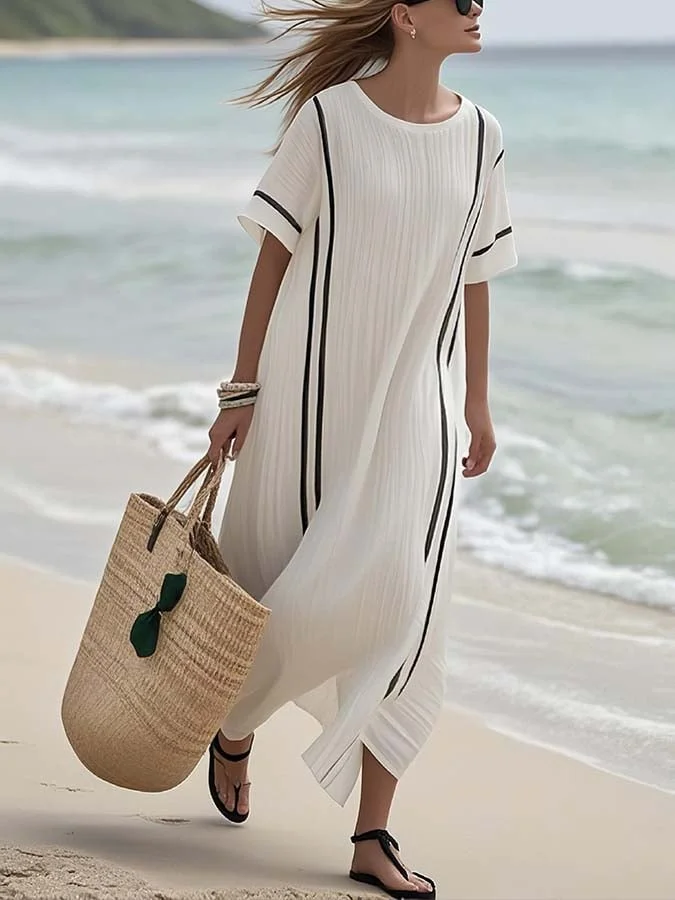 Women'S Loose Striped Print Dress 