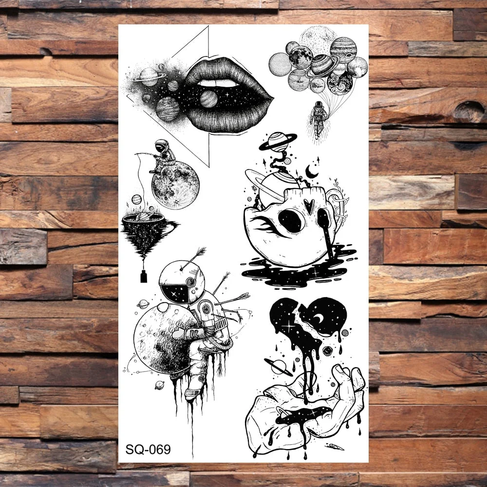 Skeleton Skull Temporary Tattoos For Women Adults Realistic Wolf Snake Rose Flower Feather Fake Tattoo Sticker Back Tatoos Body