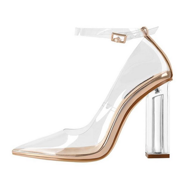 Pointed Toe Buckle Strap Clear Pumps