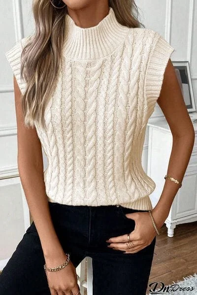 Cable-Knit Mock Neck Sweater Vest