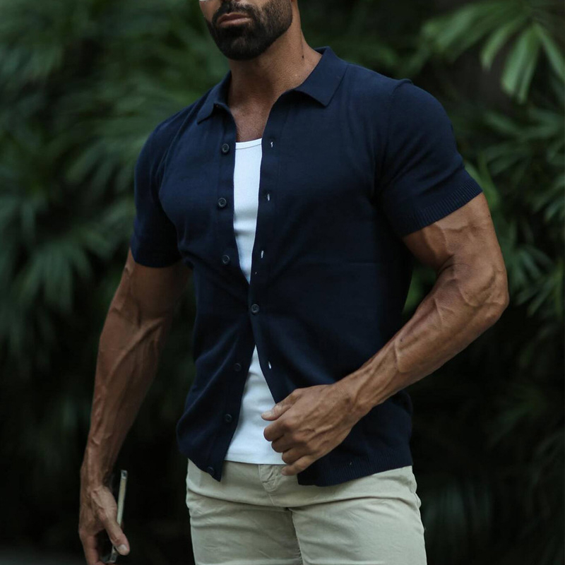 Men's Dark Blue Short Sleeve Shirt