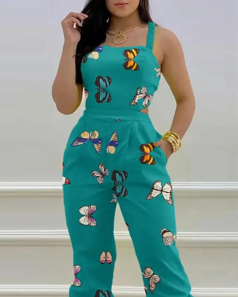 Fashion Strap Printed Jumpsuit