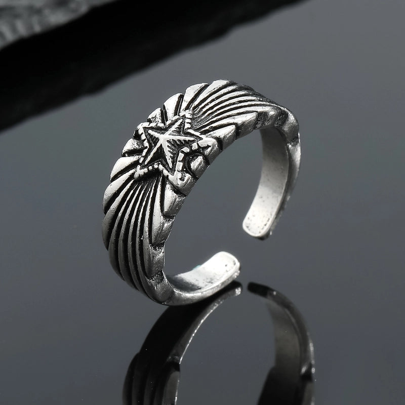 Fashion Metal Ring Retro Silver Feather Leaf Opening Alloy Ring