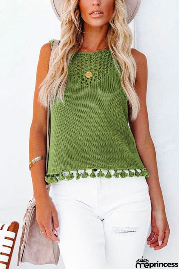 Hollow Out Splice Tassel Tank Top