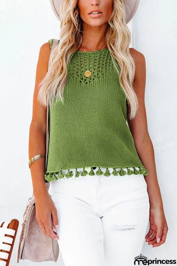 Hollow Out Splice Tassel Tank Top