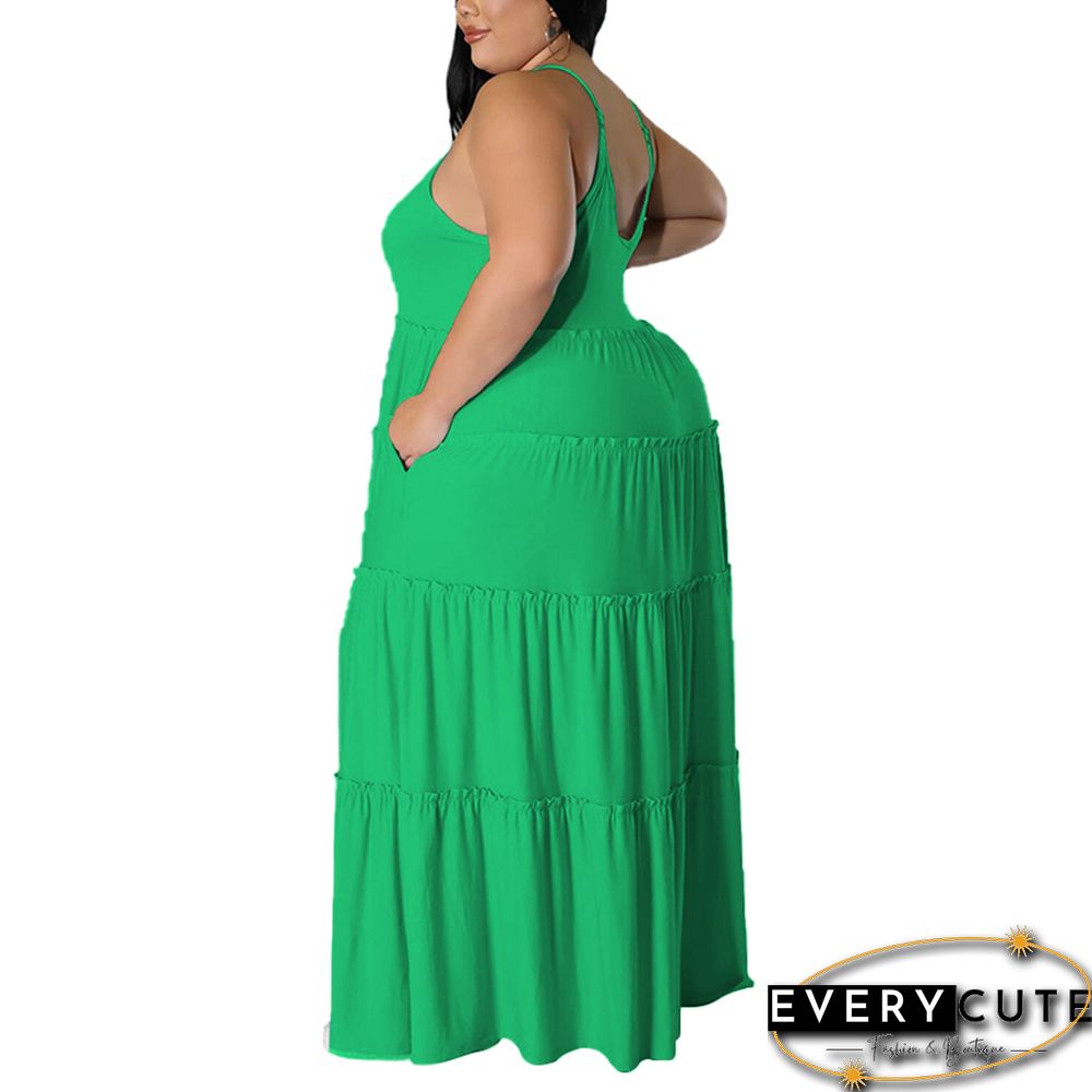 Green Pocket Casual Plus Size Long Dress