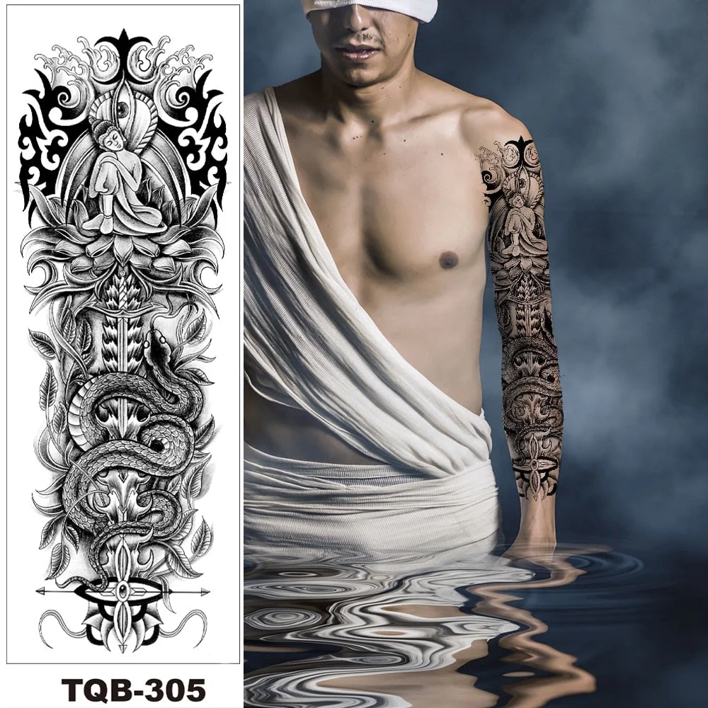 Full Flower Arm Temporary Tattoo Stickers Man Woman Adults Girls Body Sexy Fake Tatoo Dragon Tiger Mythical Beast Koi Skull DIY