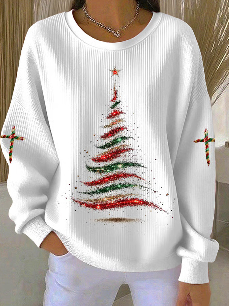 Women's Faith Cross Christmas Print Casual Sweatshirt wearshes