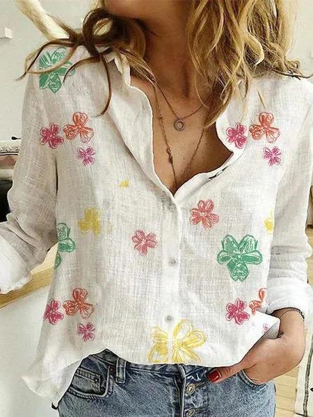 Floral Long Sleeve V Neck Shirts & Tops