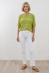 BENANCY GARMENT elegant sage green textured rippled short sleeve top for mature women