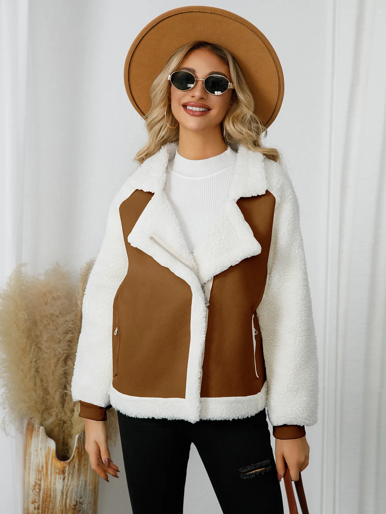 Women's Faux Suede Shearling Patchwork Jacket