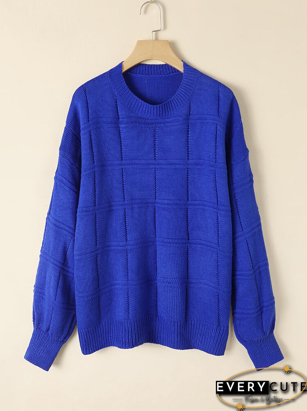 Check Pattern Long Sleeve Crew Neck Loose Sweater