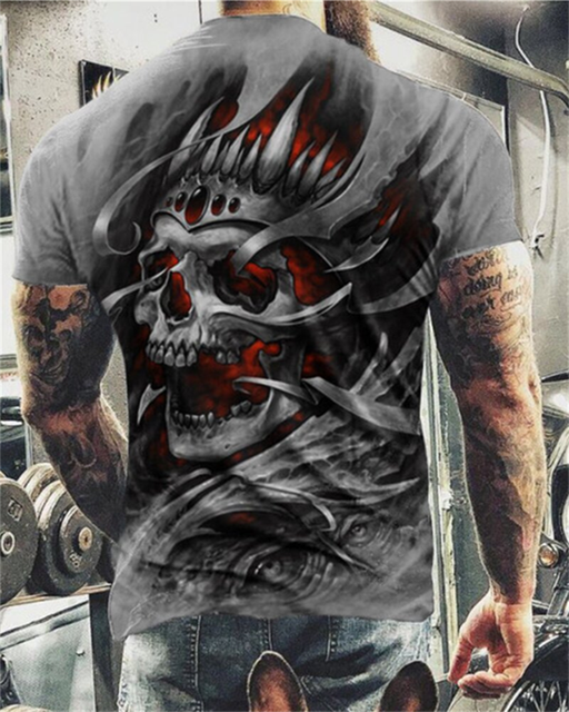 Skull 3D Print Crew Neck Short Sleeves Mens T-Shirts at Hiphopee