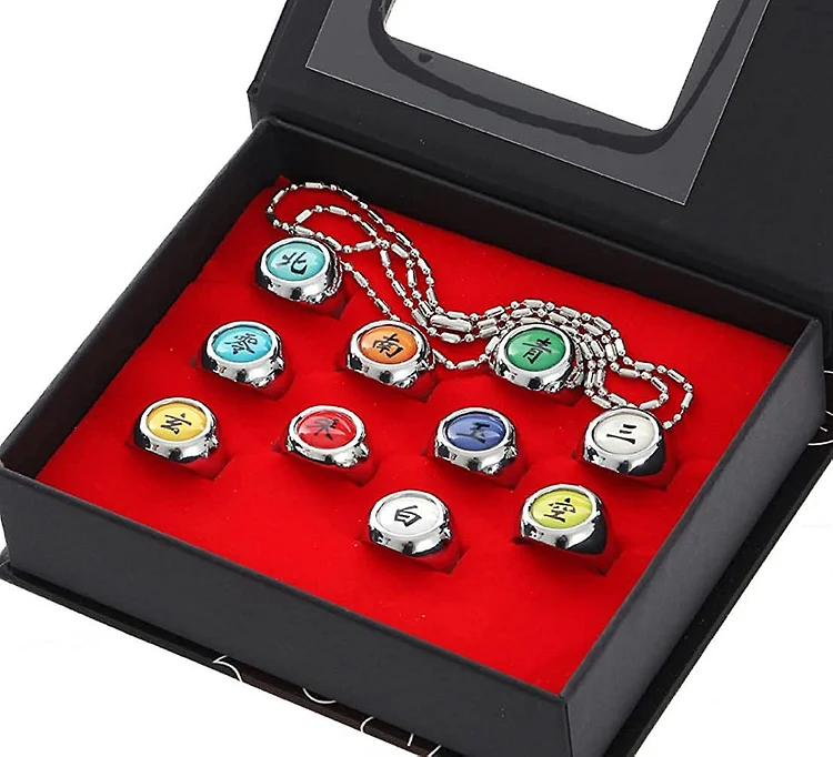 11pcs Akatsuki Rings Set Anime Naruto Cosplay Prop Ninja Uchiha Itachi Necklace Mens Jewelry