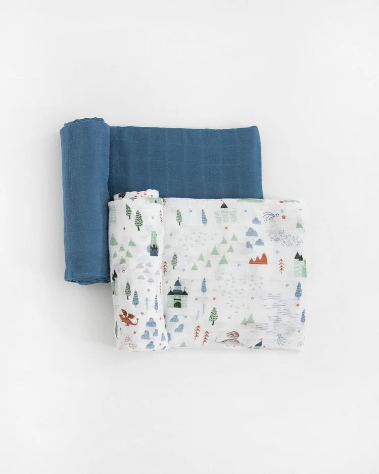 Deluxe Muslin Swaddle Blanket 2 Pack - Dragon Days