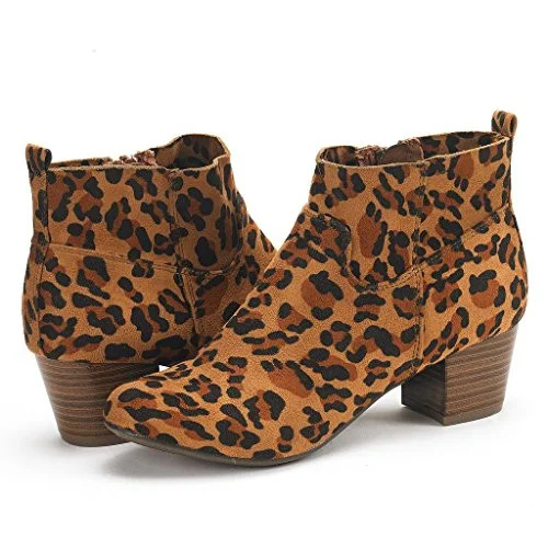 Women's Chunky Heel Boots Leopard Print Boots Vintage Heels by FSJ |FSJ Shoes