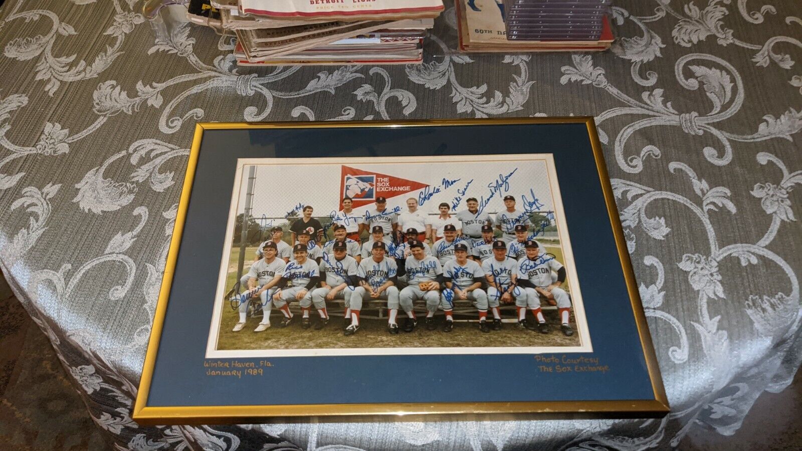 Boston Red Sox Exchange 1989 Fantasy Camp Signed Team Photo Poster painting Framed W/Our COA