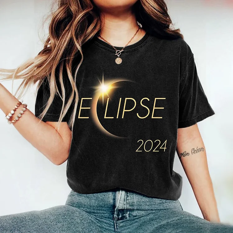 Comstylish Retro Solar Eclipse 2024 Print T-Shirt