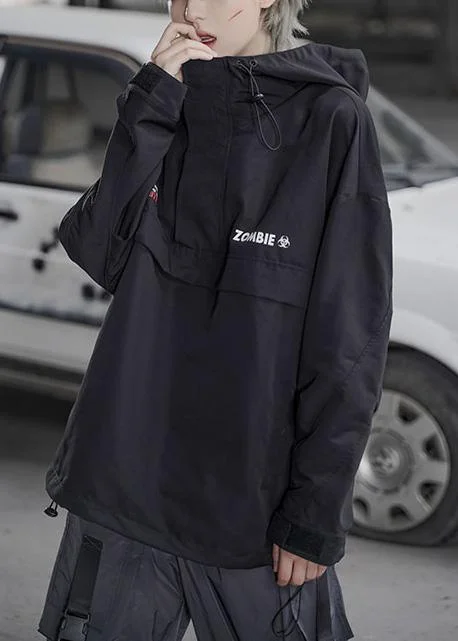 Women hooded cotton fall clothes Sewing black pullover