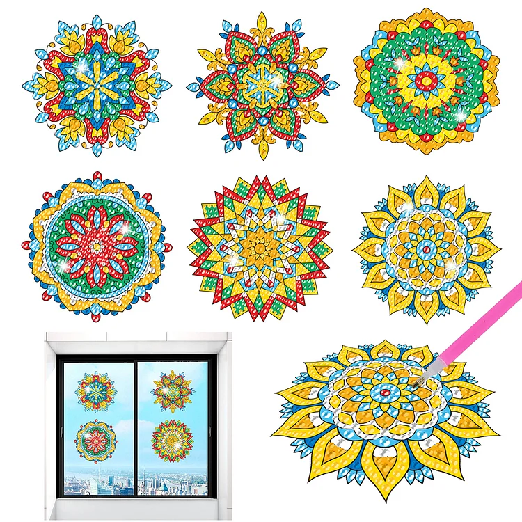6 PCS Mosaic Diamond Art Stickers Mandala Diamond Painting Stickers for Kid Gift
