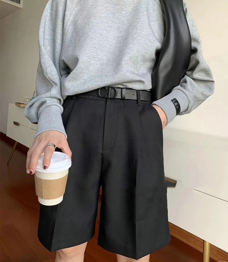 CX New Spring Summer Women Fashion Shorts Straight Thicken Korean Loose Black Suit Shorts Wide Leg Casual Joker Shorts