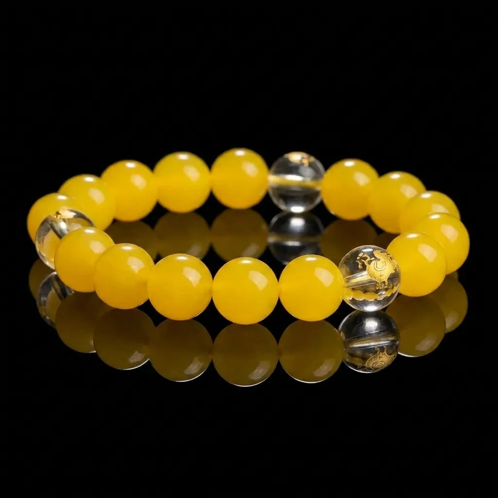 JiStones Celestial Harmony: Natural Yellow Agate & Zodiac Trinity Bracelet