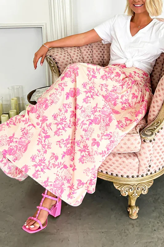 Vintage floral print high waisted pleated skirt