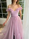 Dusty Lilac Lavender Purple Pink Tulle Formal Gown 3D Floral Floor Length Maxi Off The Shoulder Special Occasion Dress Lace Up Back Corset Ethereal Whimsical Cottagecore Fairy