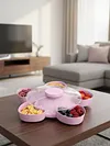 Divided Spinning Snack Serving Tray 5-Compartment Rotating Round Snackle Box Container with Lid for Chips and Dip Nut Candy Fruit Party Picnic