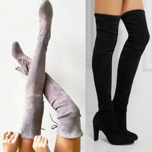 Women Faux Suede Thigh High Boots Over the Knee Boots Stretch Sexy Overknee High Heels Woman Shoes - Life is Beautiful for You - SheChoic