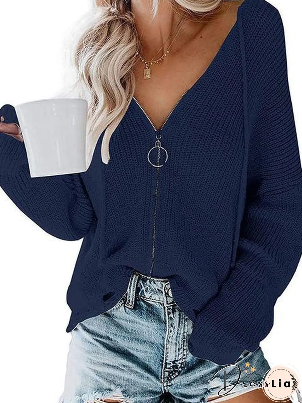 Casual Zipper  Long Sleeve Cardigan Sweater