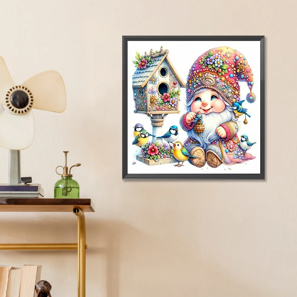 Diamond Painting - Full Round Drill - Cute Gnome Bird Nest(Canvas|30*30cm)