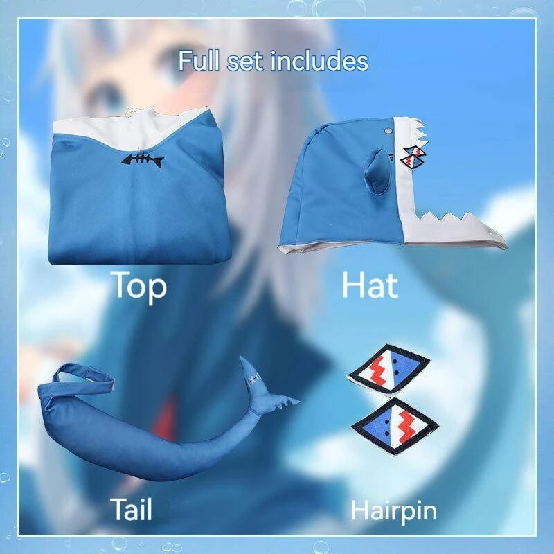 [Wetrose] Gawr Gura Shark Cosplay Costume Hololive Vtubers Holo EN Hoodie Kid Size For Girl Kids Holo Gauru Cos Full Set