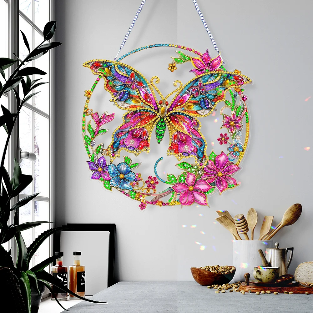 DIY Butterfly Acrylic Diamond Painting Hanging Pendant for Home Wall Decor