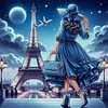 【Limited Stock Sale】Eiffel Tower And Girl In Blue Dress-11CT Stamped Cross Stitch 50*50cm/19.69*19.69in tapestrymarket