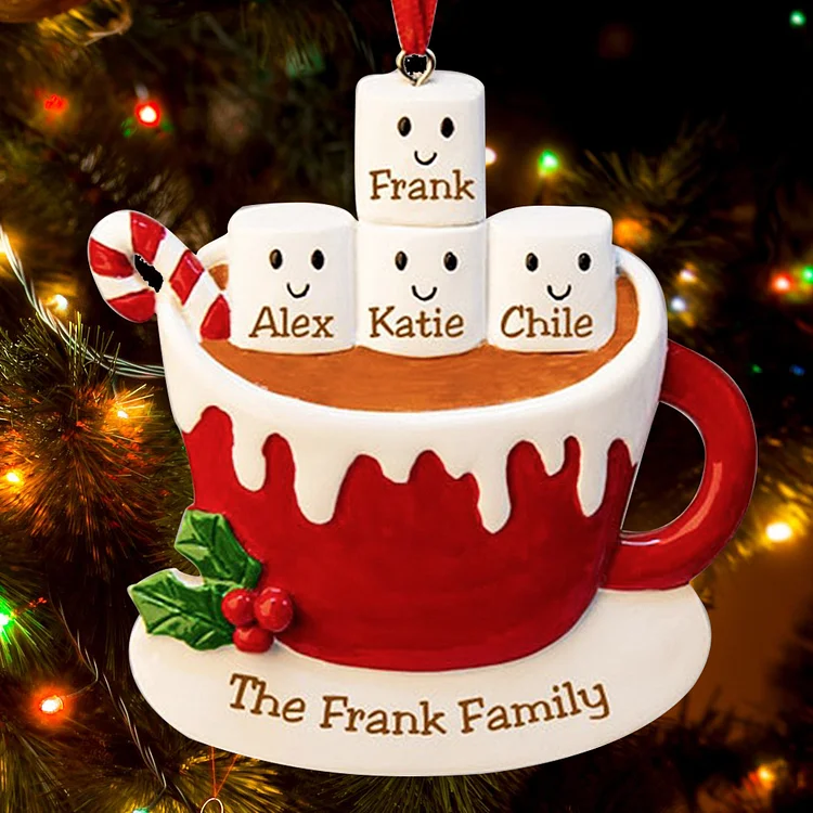Hot Chocolate Ornament Custom 4 Names Family Ornament