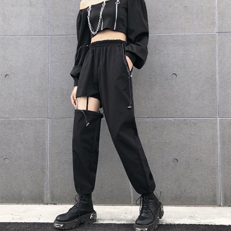 Ripped hollow pants women loose and thin casual hip-hop overalls