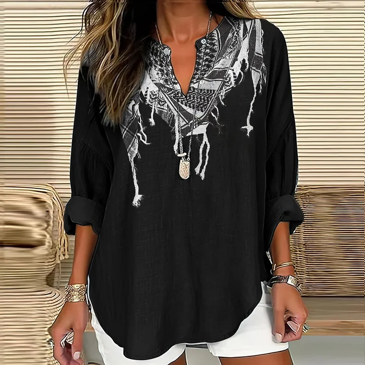 I Hope Peace Forever And Be Freedom Pattern Linen Blend Cozy Tunic