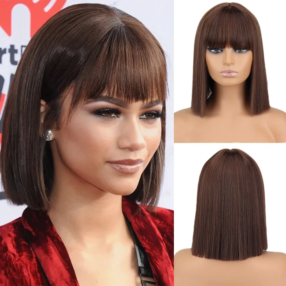Xpoko Short Straight Orange Wig With Bangs Synthetic Fiber Wig African American White Female Cosplay/Party/Daily Wig