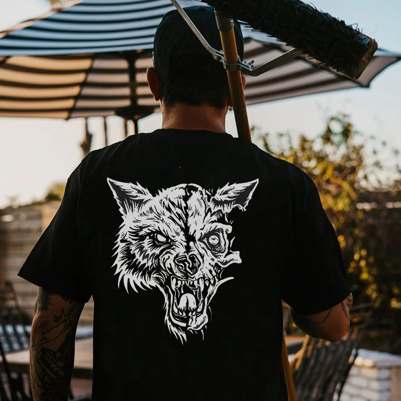 Angry Wolf Print Men's T-shirt