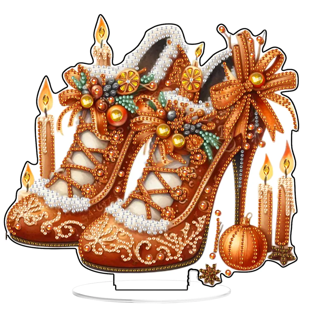 2D Flat Xmas High Heels DIY Acrylic Desktop Diamond Art Kits for Adults Beginner