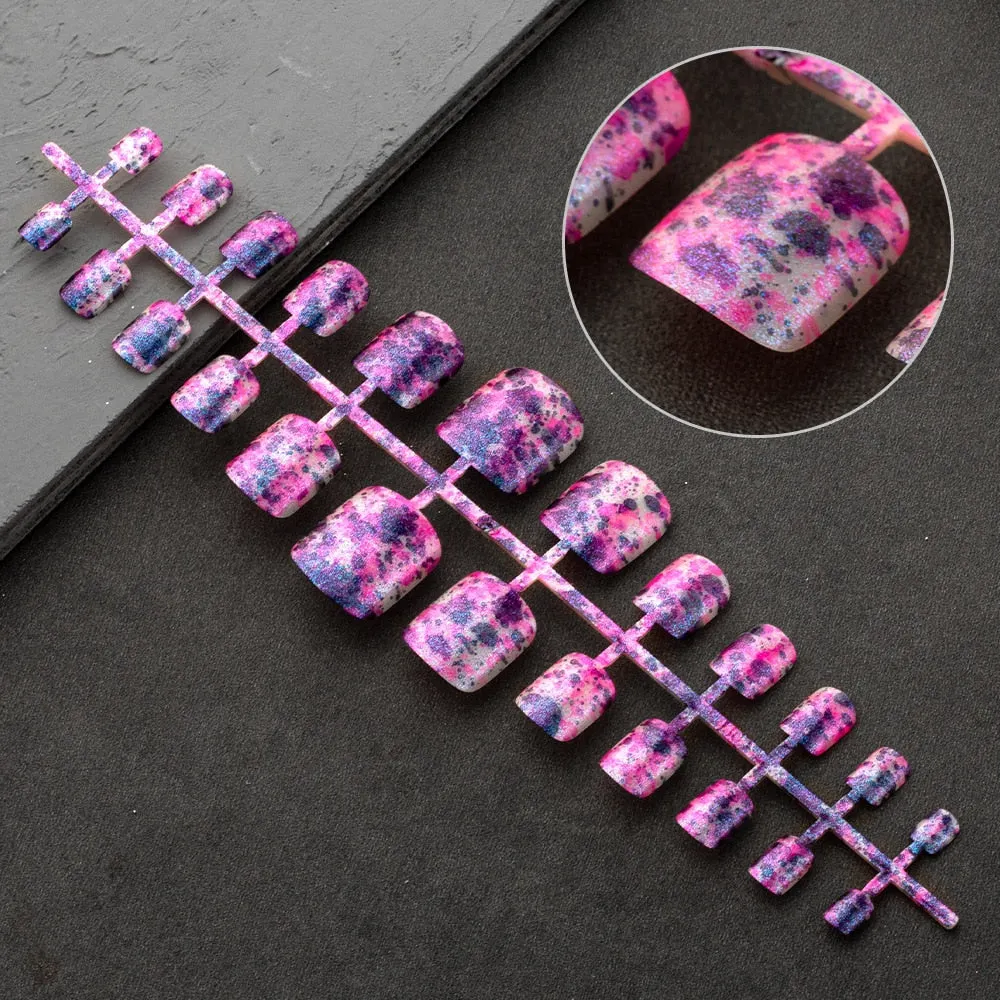 24 Pcs Artificial Acrylic Toe False Nails Tips Symphony Starry Sky Magic Nail Powder Press On Fake Toenails Manicure Nail Art-Nail Inspo