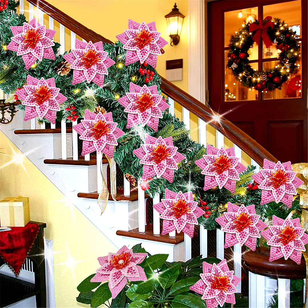 8Pcs 3D Pink Artificial Flowers DIY Desktop Diamond Art Kit for Adult Home Decor